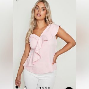 Boohoo plus one shoulder asymmetrical ruffle top